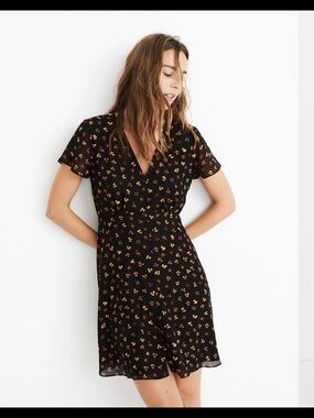 ✨ Madewell Silk Button-Front Swing Dress in Feline Floral Size 2 ✨